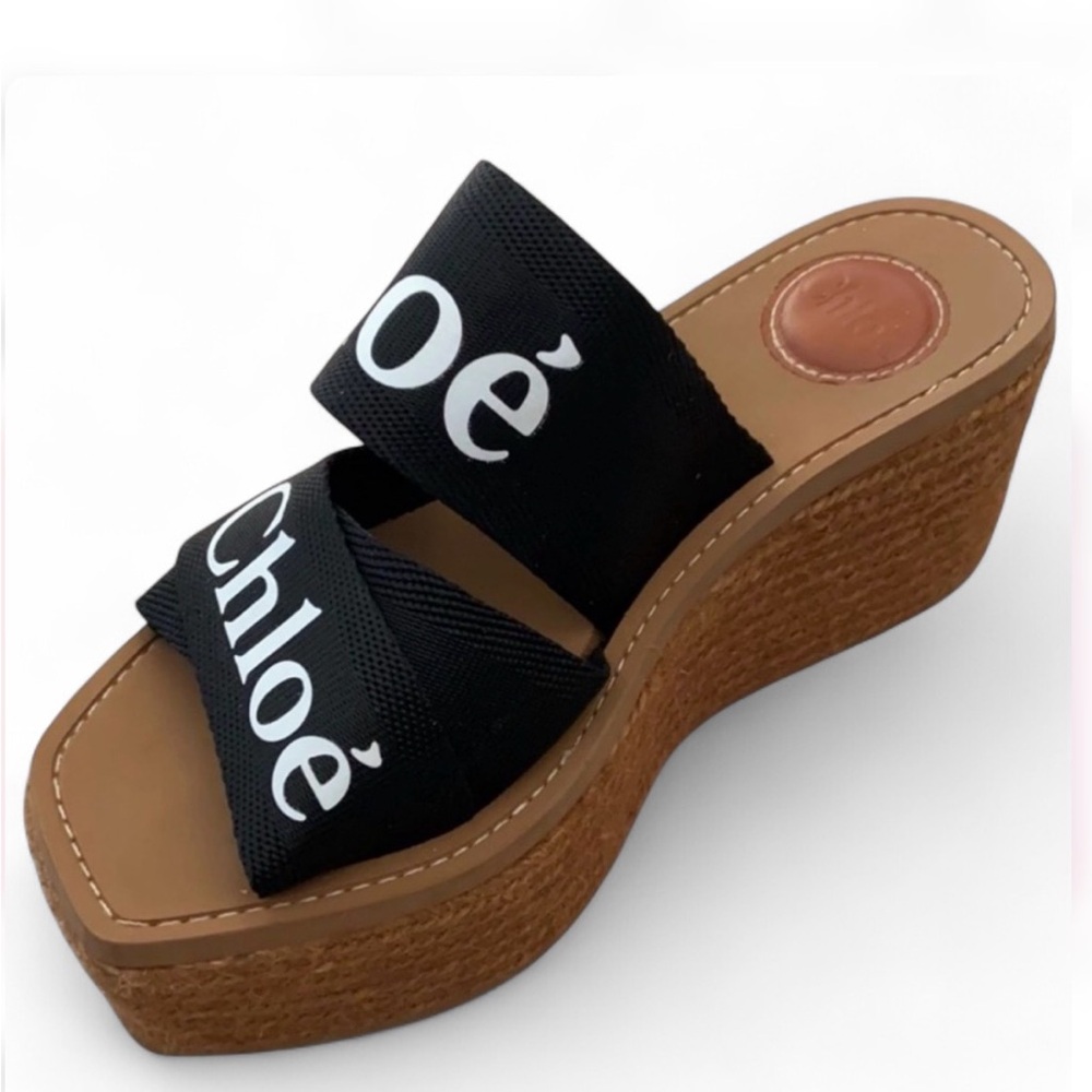 Chloé Graphic Print Espadrilles Black Straps Platforms Authentic 
Size: 9 | 39